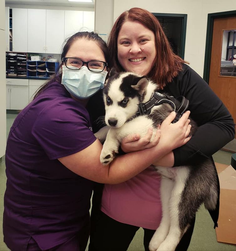 Katie at the Vet With a Rescue Puppy