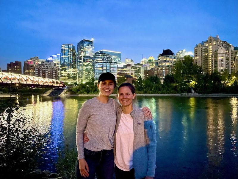 Enjoying a City Skyline During a Road Trip