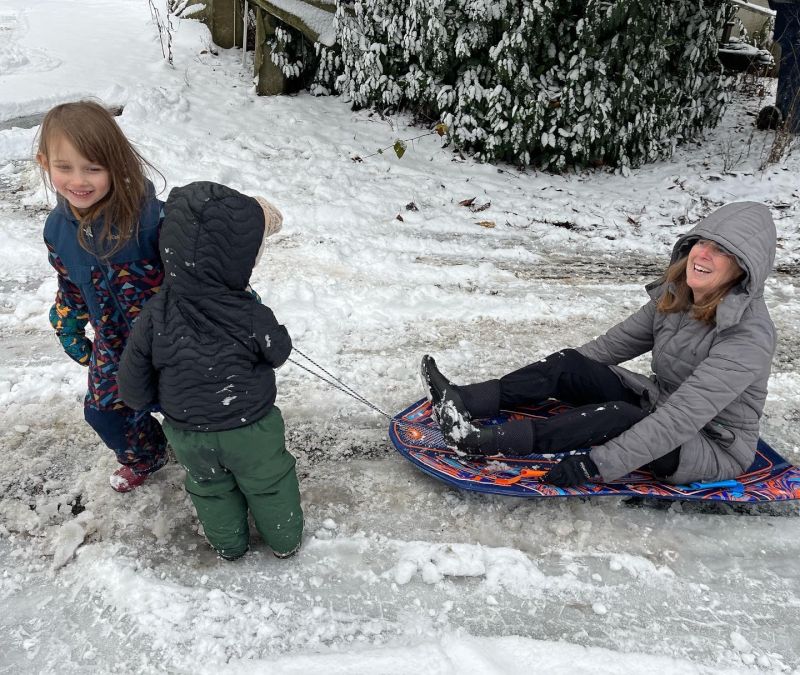 Pulling Gransan on the Sled