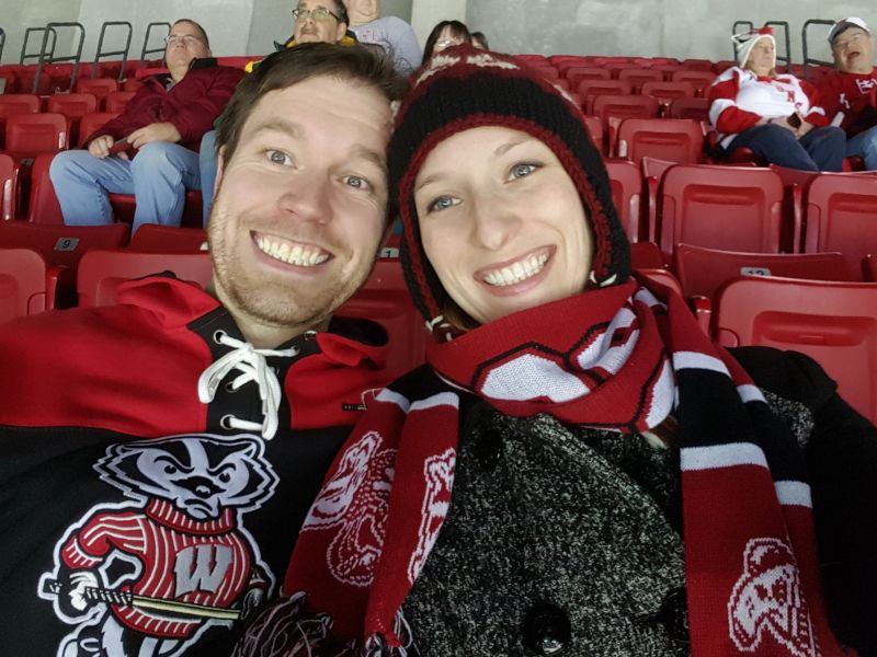 Cheering on the Wisconsin Badgers Hockey Team